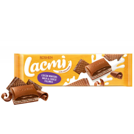 Шоколад Roshen Lacmi молочный с молочной и шоколадной начинками, вафлей с какао 265гр