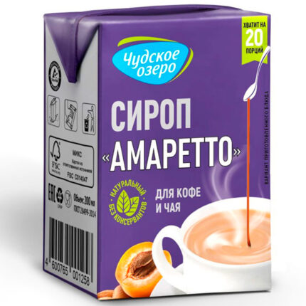 Сироп Чудское Озеро Амаретто со вкусом миндаля и абрикоса 200мл