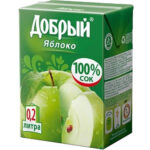 Напиток сокосодержащий Добрый Яблочный 100% 200мл