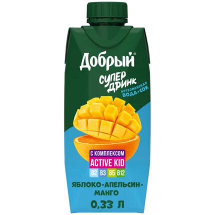 Напиток сокосодержащий Добрый яблоко-апельсин-манго обогащенный витаминным комплексом Active kid 0,33л