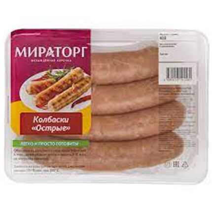 Колбаски из мяса Мираторг птицы для гриля Острые с/м лоток 400гр